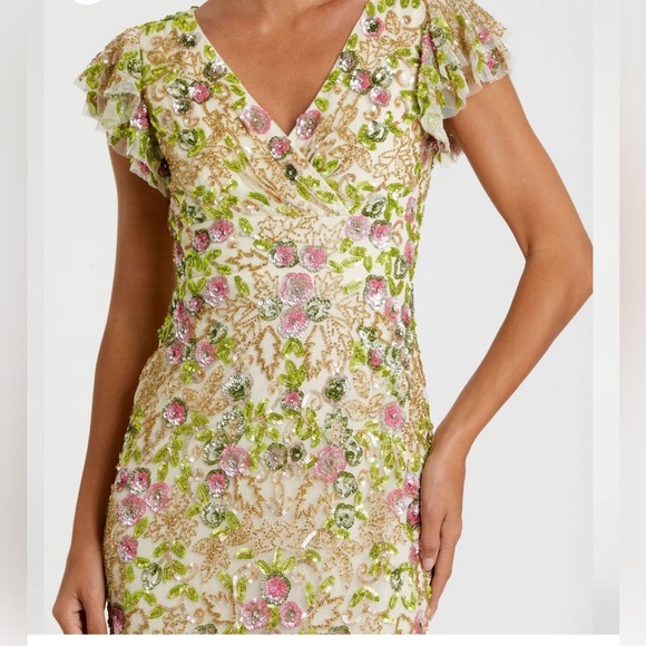 Mac Duggal Beige Floral Embellished Flutter Cap Sleeve Size 16 NWT. - Picture 4 of 16